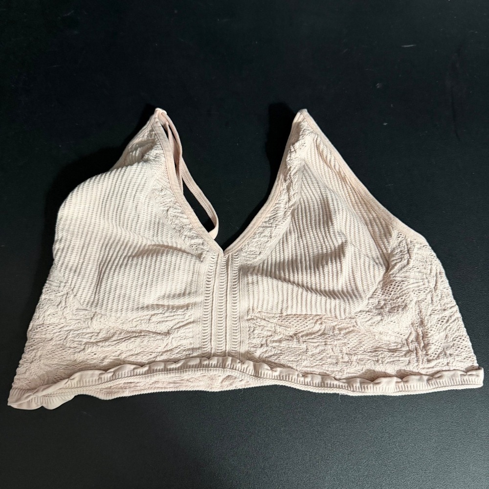 Intimately Free People Bralette Womens L/XL Pink Textured Lace V-Neck OB412953